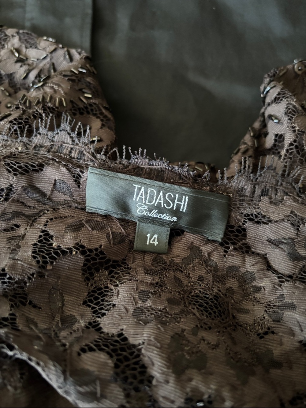 Tadashi Shoji Lace Beaded Bolero Brown Size 14 Womens Elegant Floral - Picture 6 of 6
